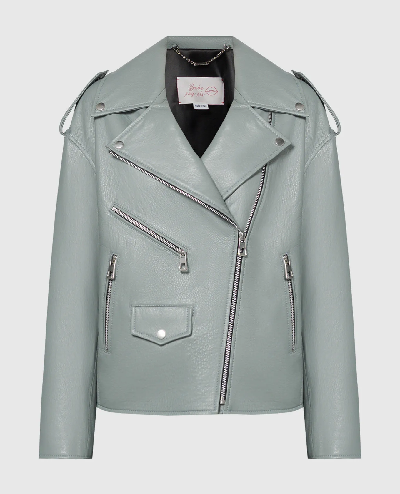 Babe Pay Pls Gray leather jacket