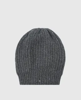 Brunello Cucinelli Gray cap made of cashmere and silk with sequins