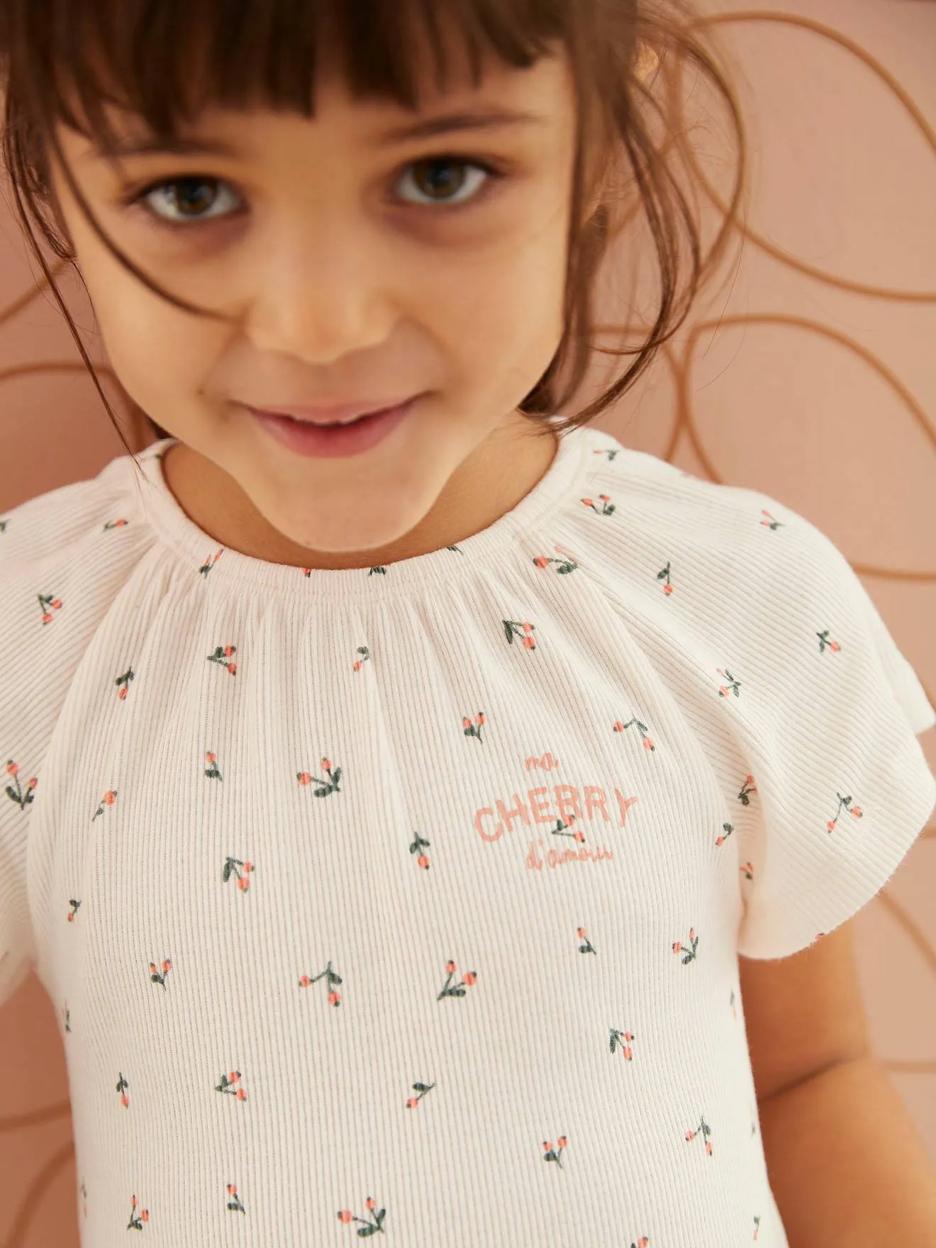 Camisón de punto de canalé «Cerezas» + leggings lisos para niña