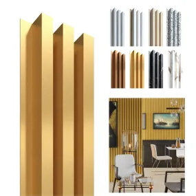 Decorative wall panels with 3 slats, set of 4 panels, gold, 125x17.2 cm, 0.86m², easy to install, ideal for walls and ceilings
