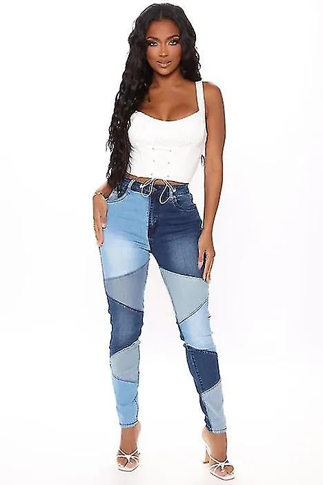 Jeans Stitching / Fashion Multicolor / High Waist / Temperament Tight / Calf Women's Denim Trousers