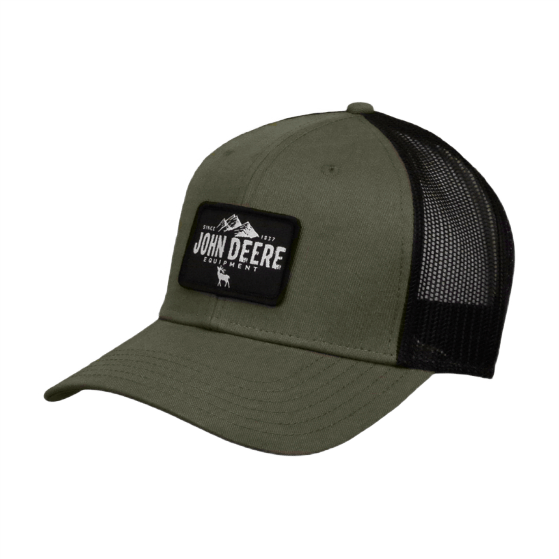 John deere j11a-02wv-jdr-9jt gorra algodon y poliester con malla parche de gamuza verde/negro