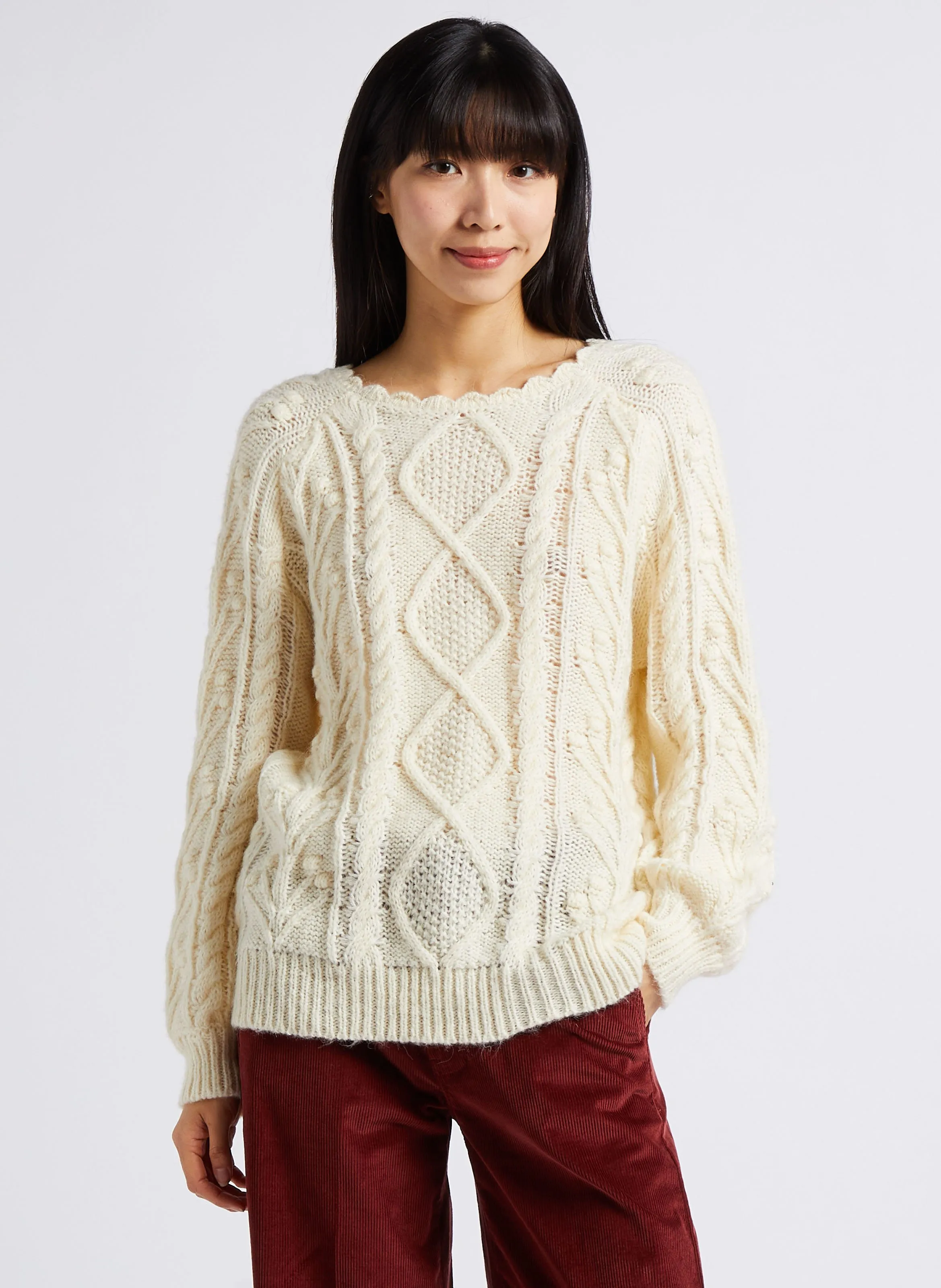 LOUISE MISHA SALCEA - Jersey de mezcla de lana con cuello redondo y calado en beige