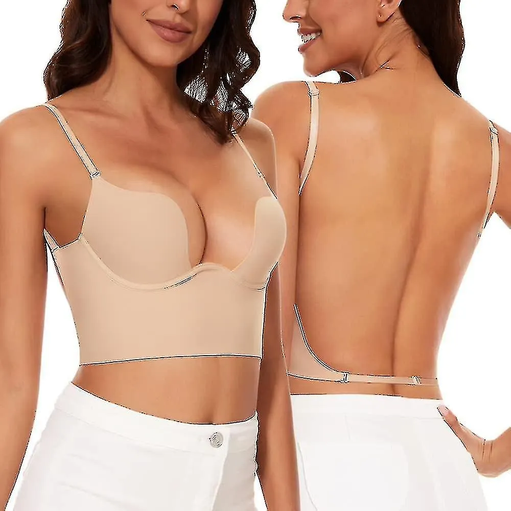 Low Back Bra Compatible Mujer Seamless Deep U Low Cut Backless Bra Convertible Multi-way Low Cut Backless Bra Halter Neck Bra