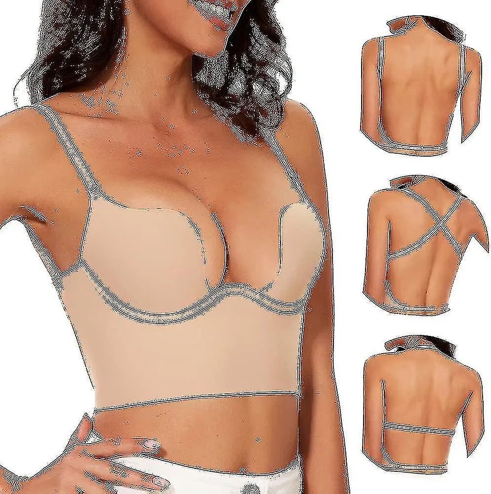 Low Back Bra Compatible Mujer Seamless Deep U Low Cut Backless Bra Convertible Multi-way Low Cut Backless Bra Halter Neck Bra