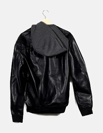ONLY & SONS Cazadora biker negra capucha neopreno