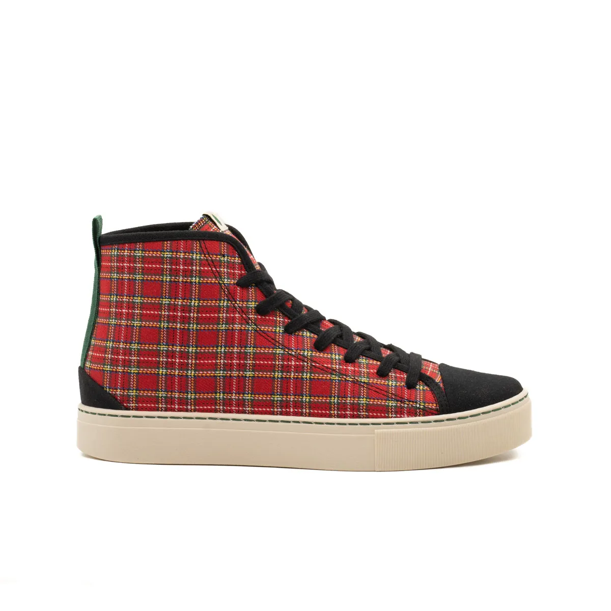 PHOENIX Botín vegano rojo negro escocés PHO003