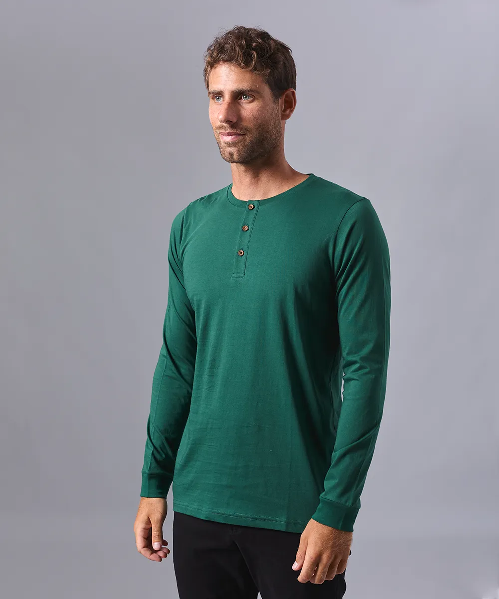 POLO MANGA LARGA JERSEY HENLEY VERDE BOTELLA OI24
