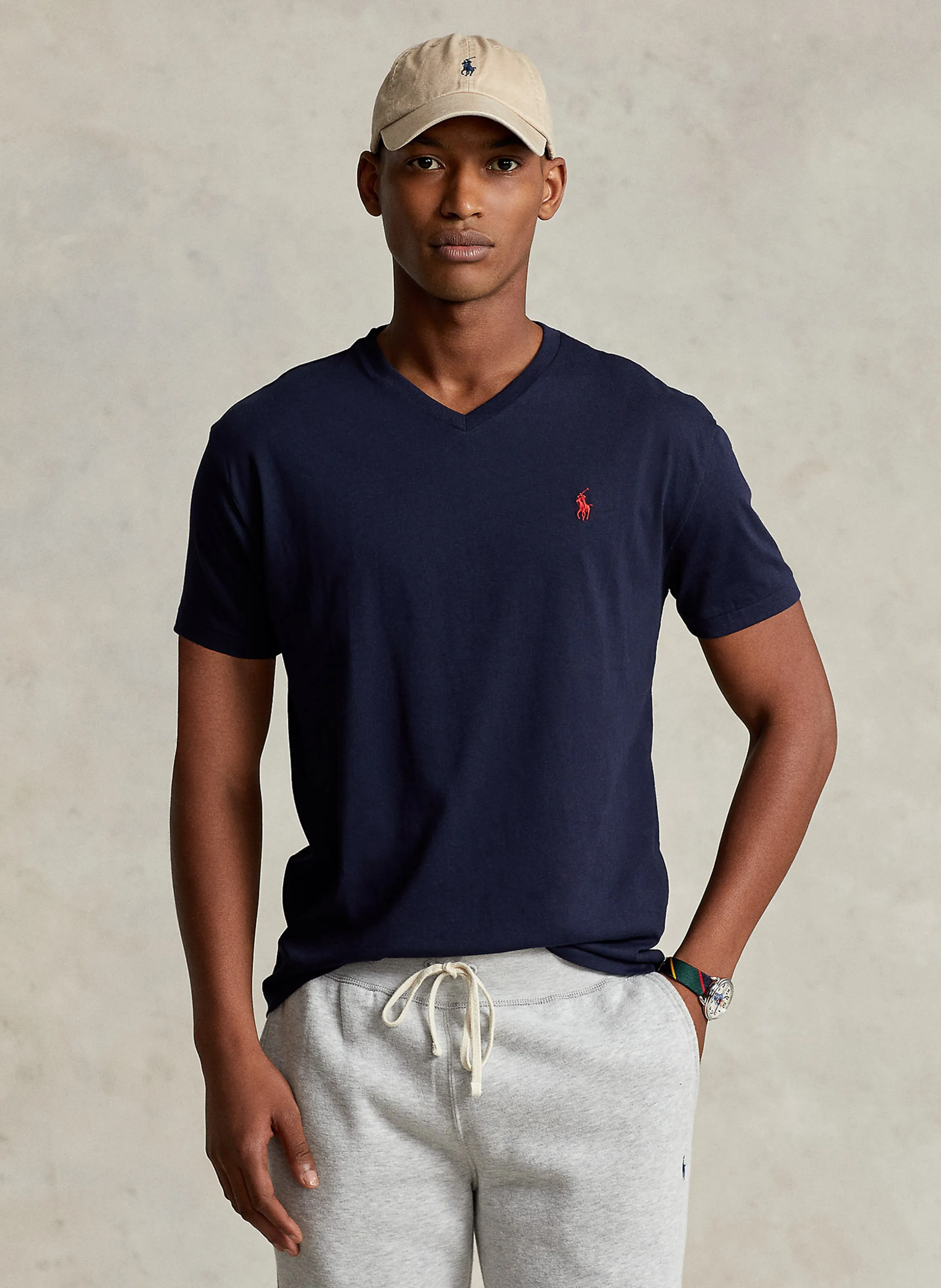POLO RALPH LAUREN Camiseta de algodón con cuello de pico en azul