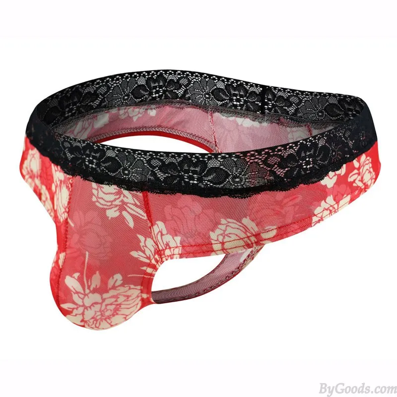  Sexy Flower Lace Mesh Underpants Lace Belt Underwear T-Back Thong Breathable Lingerie Transparent Briefs