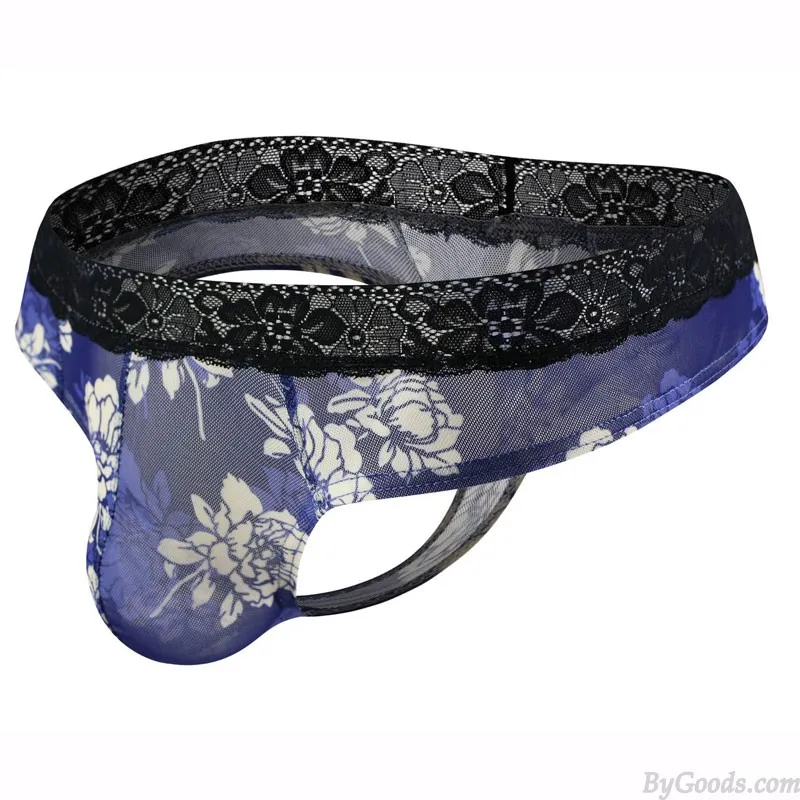  Sexy Flower Lace Mesh Underpants Lace Belt Underwear T-Back Thong Breathable Lingerie Transparent Briefs