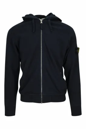 Sudadera azul oscura con capucha y cremallera con logo parche brújula