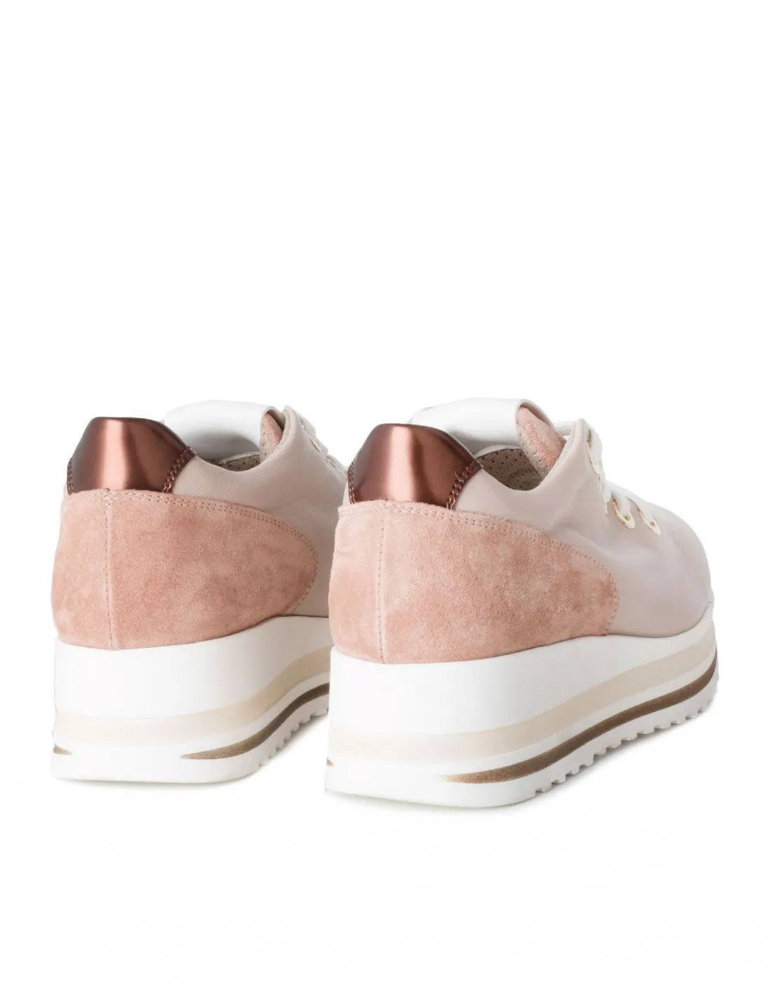 Zapatos Deportivos Plataforma Piel Beige
